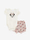 Crew Neck Minnie Mouse Printed Baby Girl Snap-On Body and Shorts 2-Piece Set